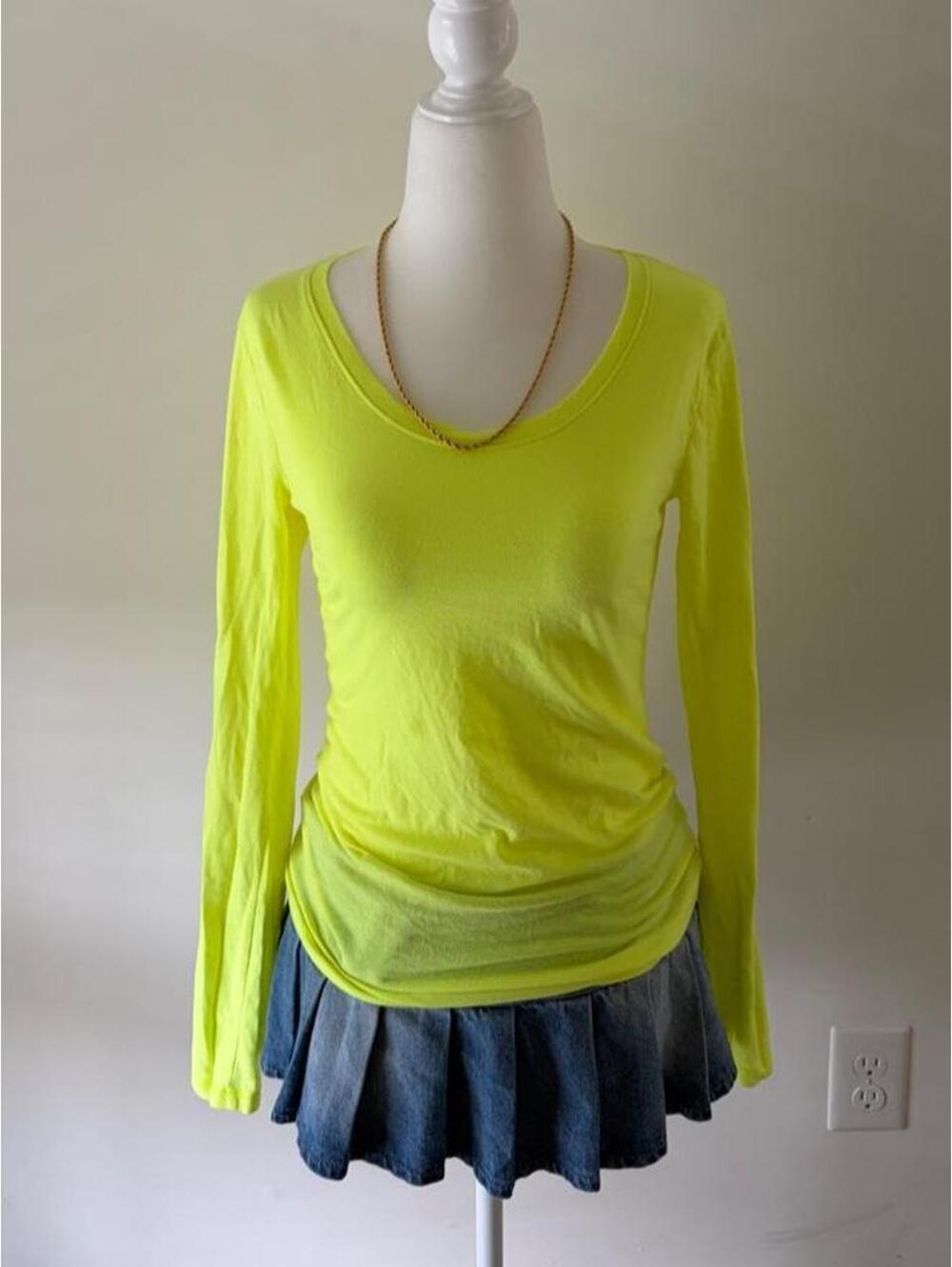 Y2K No Boundaries Neon Yellow Long Sleeve Scoop Neck Top